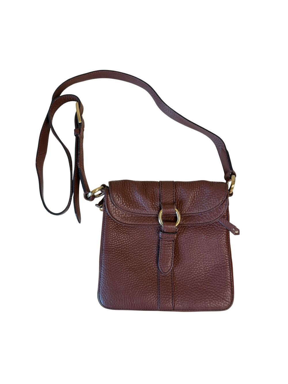Cole Haan Brown Pebble Leather Flap Zip Around Crossbody Bag Handbag Purse